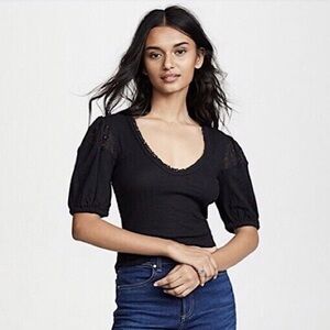 Free People NWT St James black crochet lace tee top